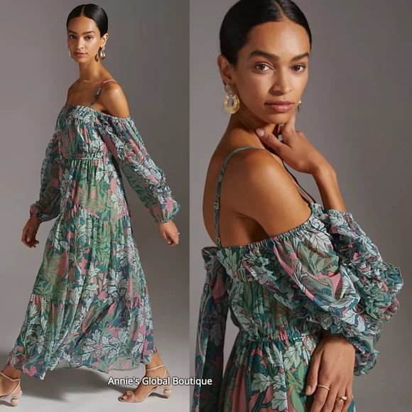 NIP Anthropologie Off-the-shoulder Floral Maxi Dress VERY RARE - Picture 12 of 16